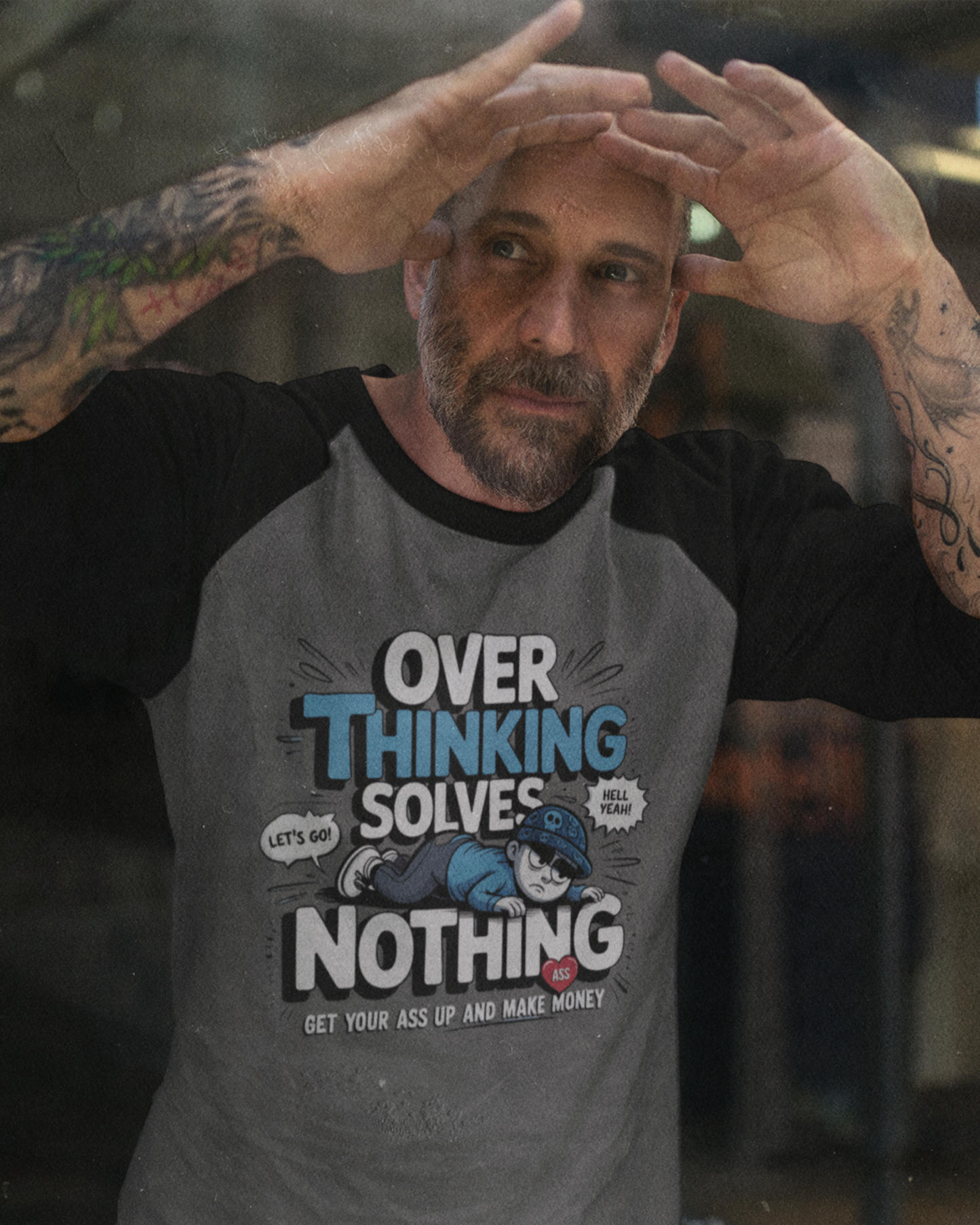 Blexee Men’s Over Thinking Solves Nothing Raglan T-Shirt