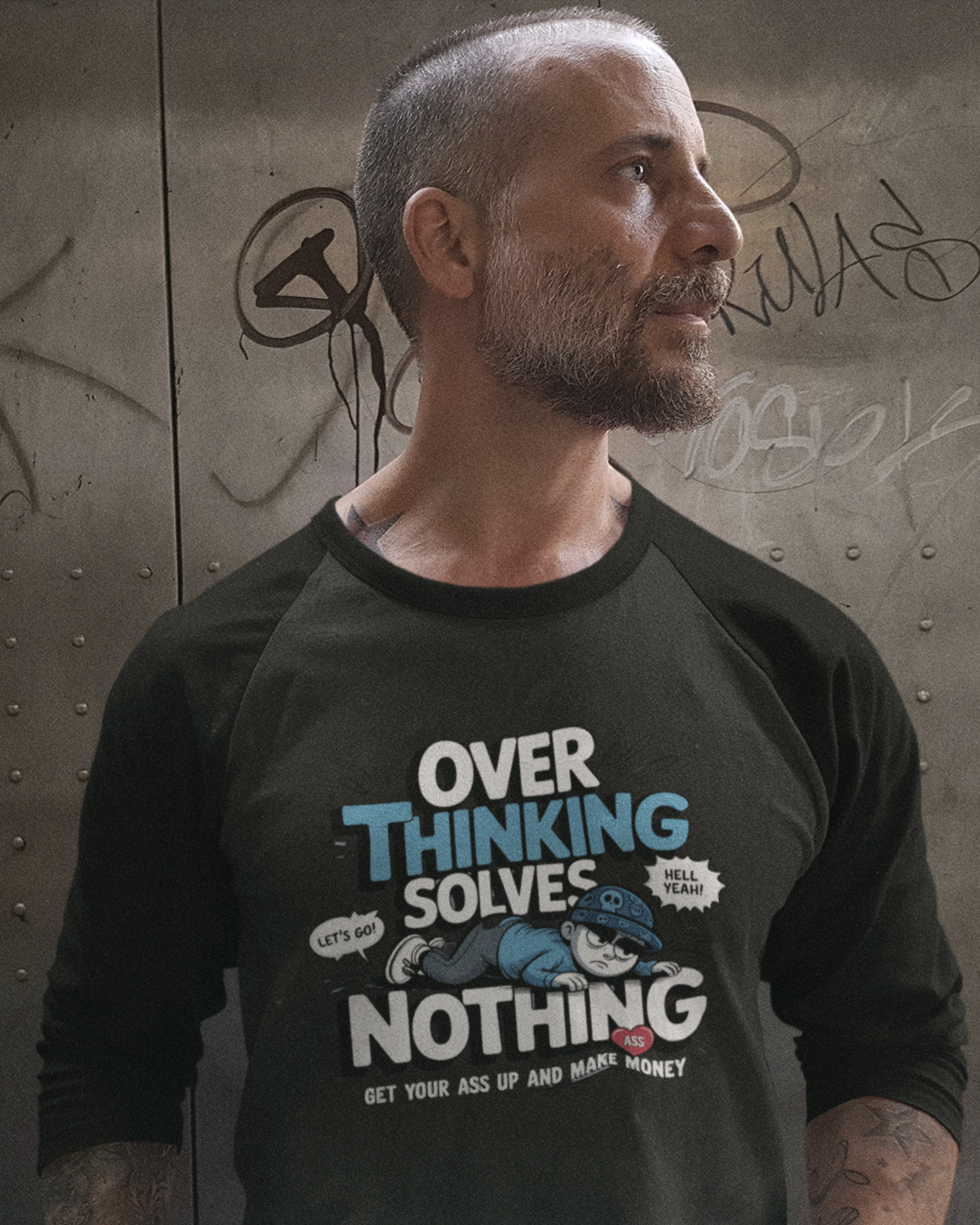 Blexee Men’s Over Thinking Solves Nothing Raglan T-Shirt