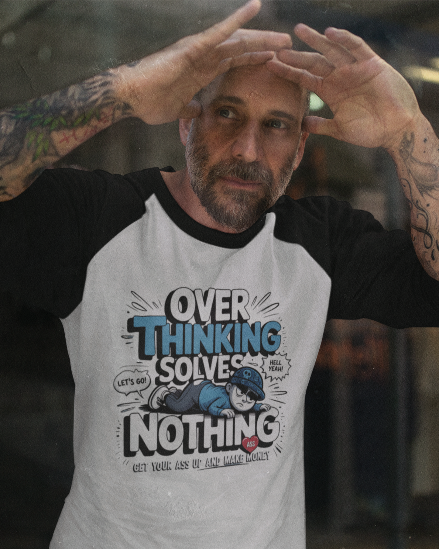 Blexee Men’s Over Thinking Solves Nothing Raglan T-Shirt