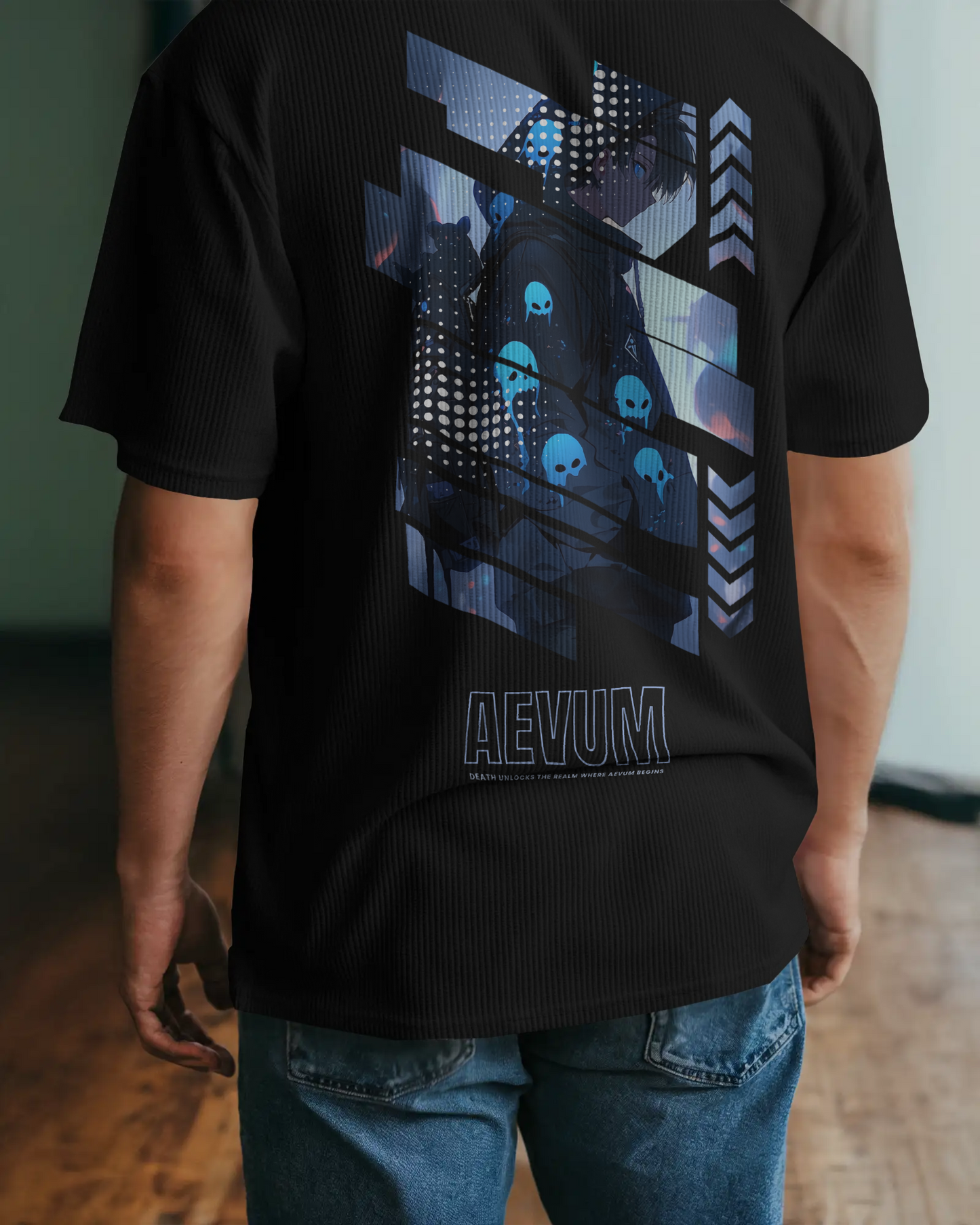 Blexee Men's Black Aevum Graphic Printed Oversized T-shirt