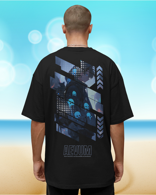 Blexee Men's Black Aevum Graphic Printed Oversized T-shirt