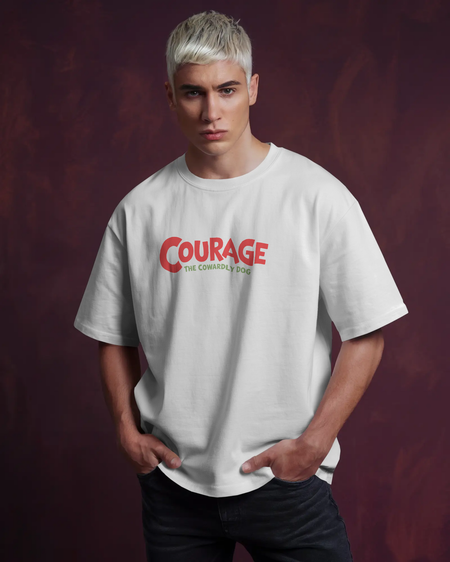 Blexee Mens Courage The Cowardly Dog Oversized T-Shirt