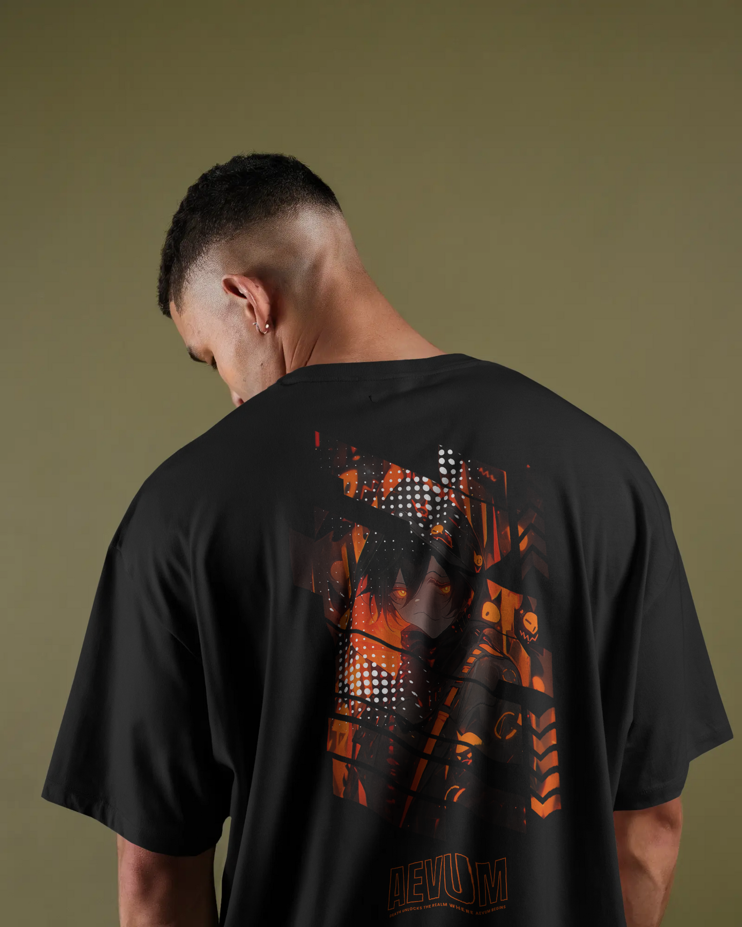 Blexee Men's Black Aevum Graphic Printed Oversized T-shirt
