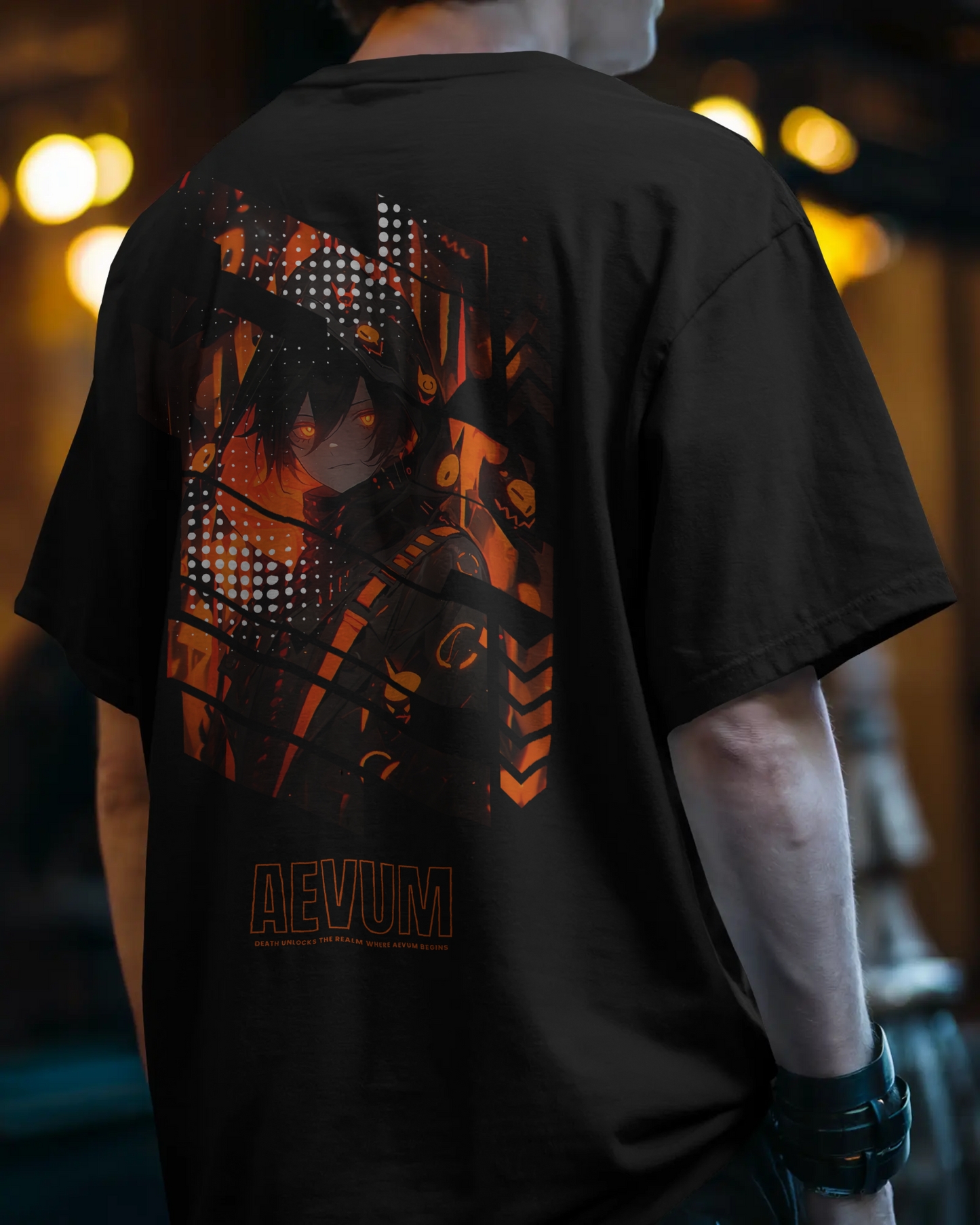 Blexee Men's Black Aevum Graphic Printed Oversized T-shirt